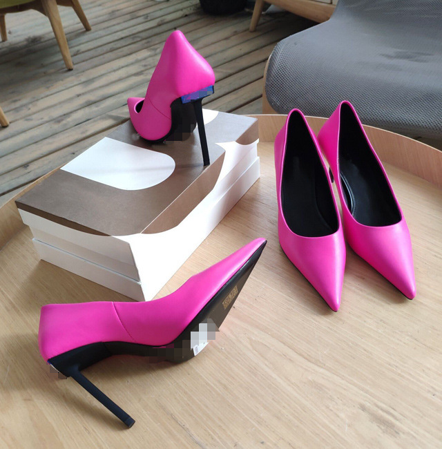 20222 Early Spring New European and American Elegant Cowhide Pointed Toe Shallow High Heels Simple Shoes Genuine Leather Women's Shoes