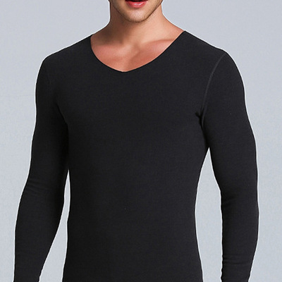 2019年秋冬新款男保暖上衣随心裁无痕V领磨毛男基础款中厚内衣批|ms