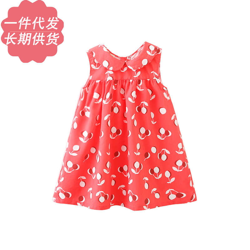 2021 New Children's Dress Girls' Cherry Doll Collar Vest Dress, Wholesale Children's Clothing for Export