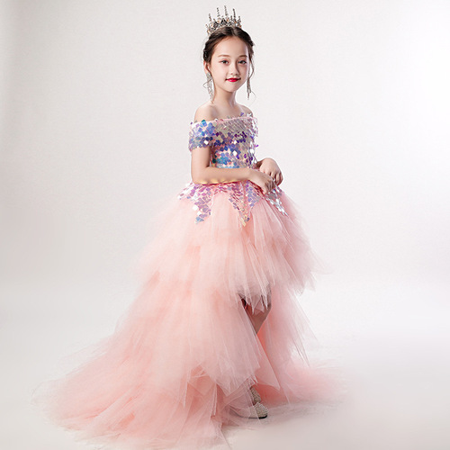 Children tuxedo princess dress girl one shoulder show