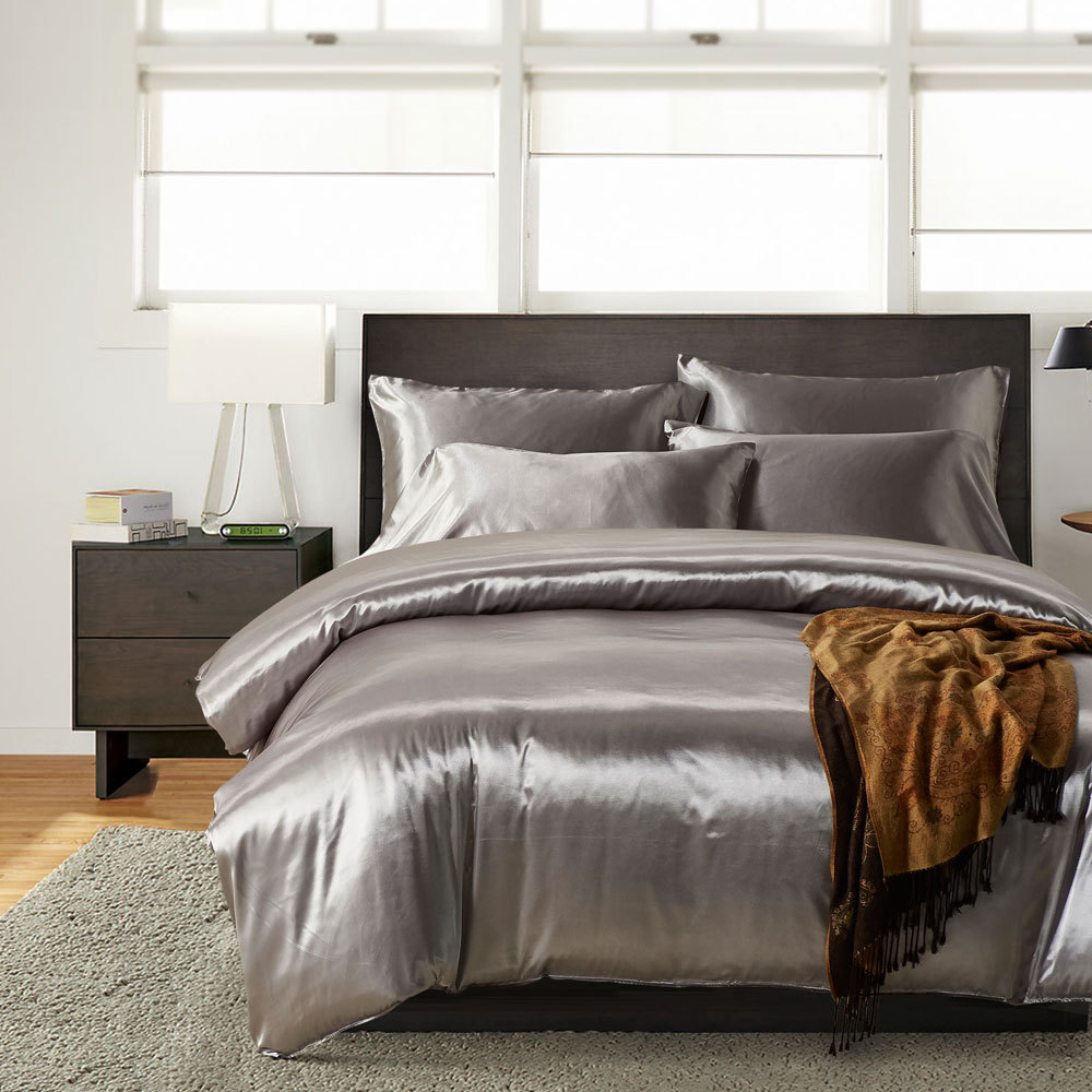 外贸家纺被套亚马逊duvet cover set床上用品色丁纯色三件套批发