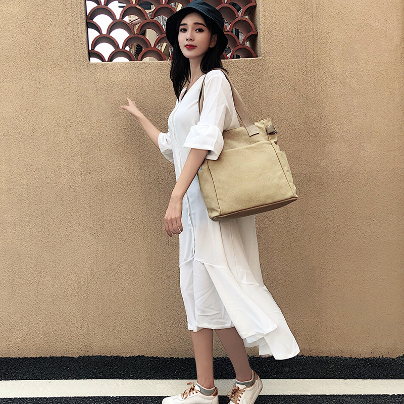 Casual vintage tote bag canvas bag women's shoulder tote bag canvas bag Japanese big bag cross-border canvasbag