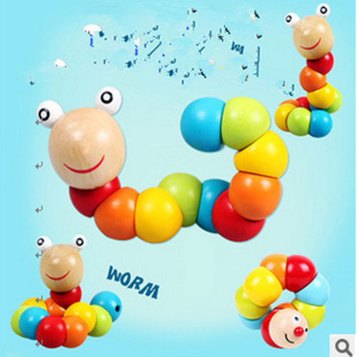 Wooden caterpillar twisty toy animal articulated doll children's small toy wholesale export foreign trade toys