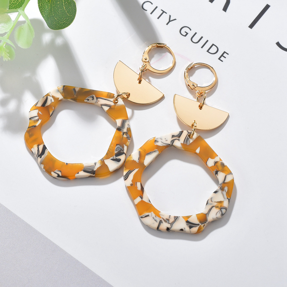 Women'S Gender Fashion Style Yellow Color Fashion Semi-circular Irregular Round Hollow Earrings