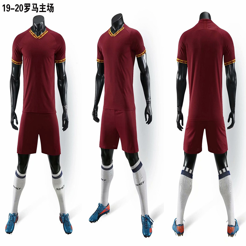 厂家直销定制新款亲子空版足球服套装 印字印号19-20罗马训练服