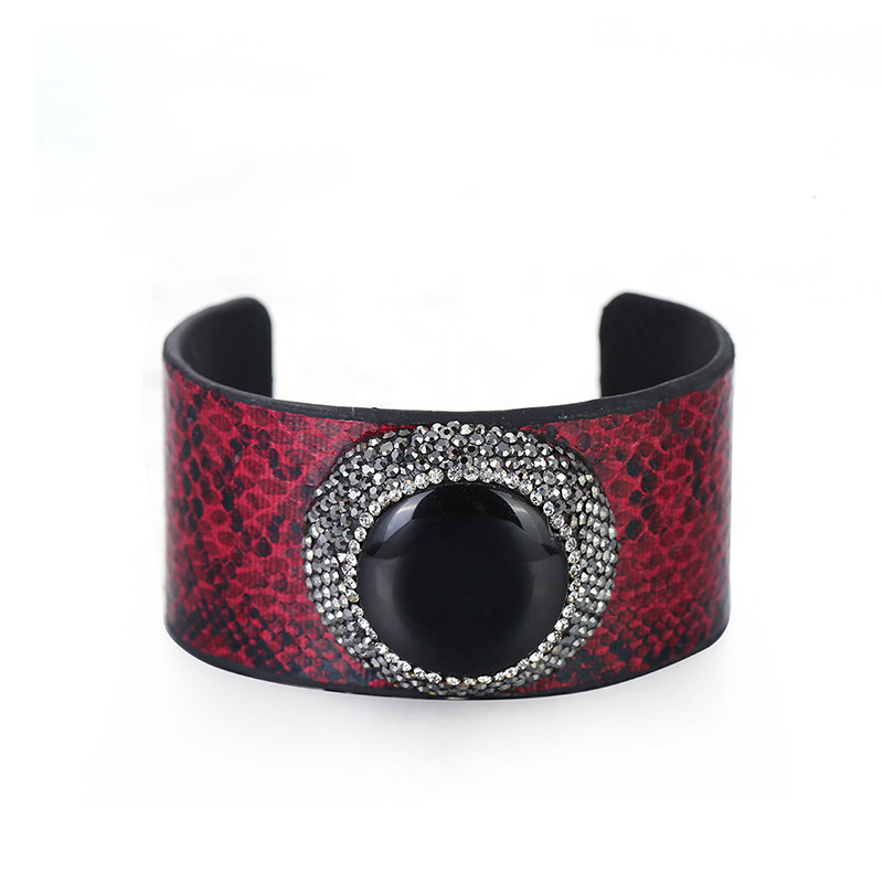 Pulsera De Cuero Con Abertura Ajustable Con Estampado De Serpiente De Resina display picture 4