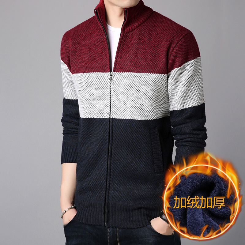 La Generación de comercio exterior transfronterizo de otoño e invierno cardigan con cremallera para hombre forrado de lana engrosado suéter cardigan collar de pie suéter abrigo
