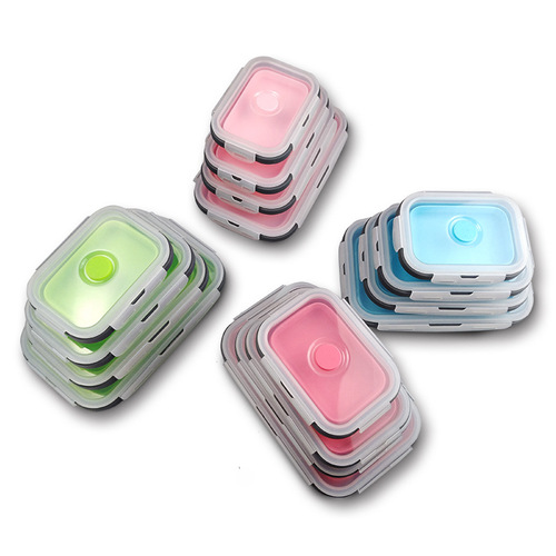 Silicone folding lunch box, microwave refrigerator crisper, portable lunch box, silicone lunch box 4-piece set
