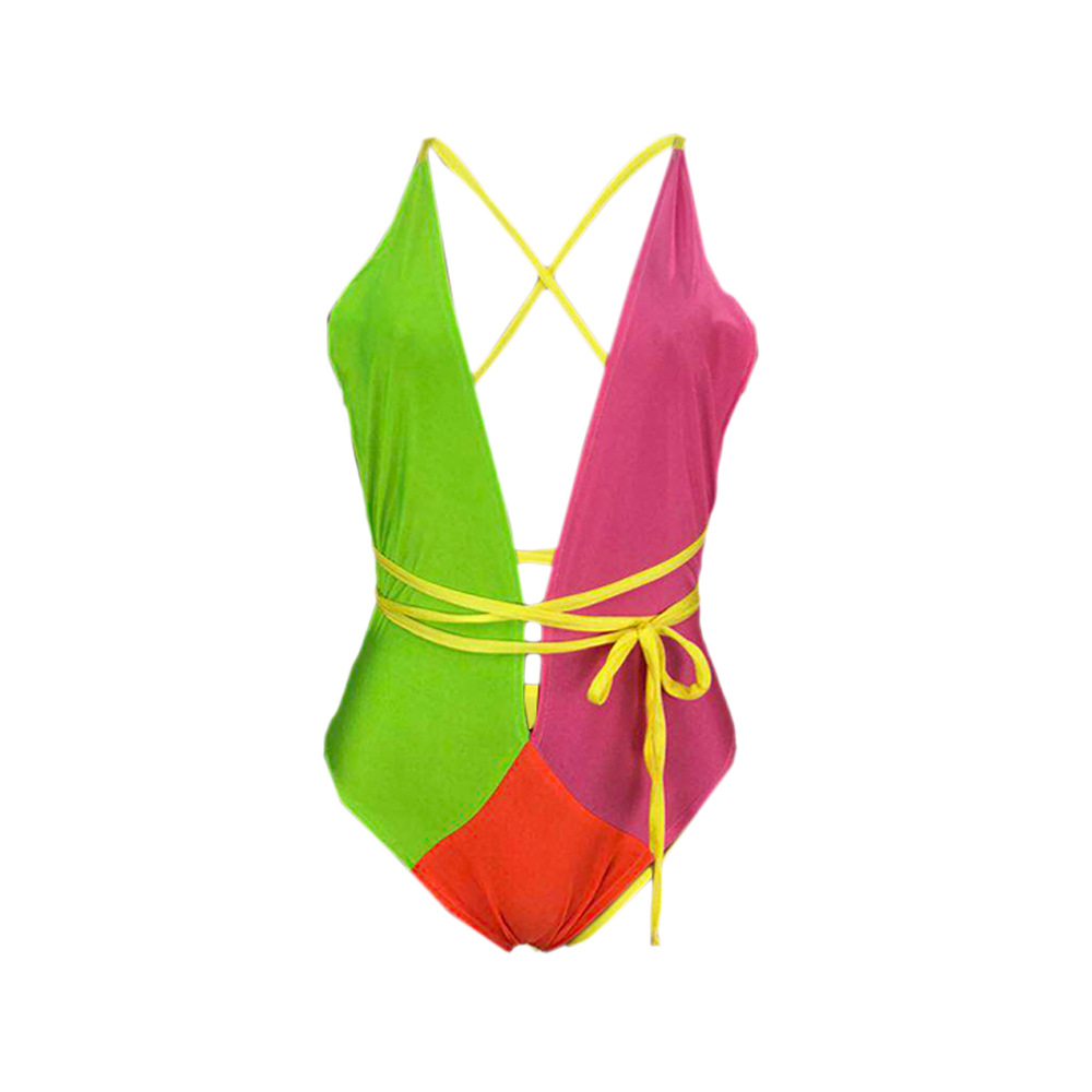 Sexy Contrast Stitching Multicolor One-Piece Swimsuit NSOJS59016