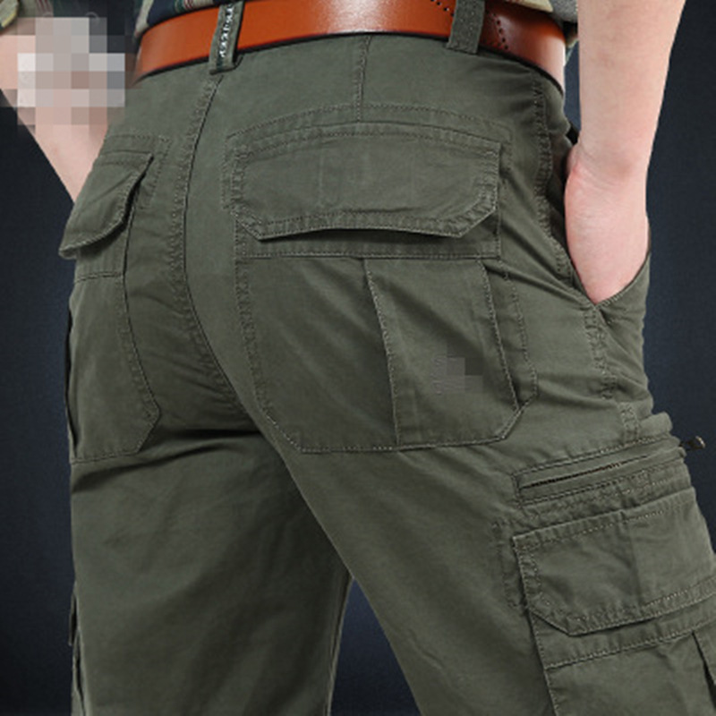 Spring and Autumn Men's Middle-aged Casual Multi-bag Pants Workwear Straight Cotton Outdoor Sports Loose Large Size Casual Trousers Cross-Border