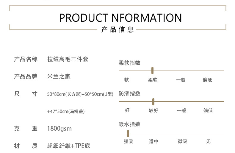 欧式几何抽象植绒地垫套件家用卫生间吸水防滑垫U坐垫组合三件套详情12