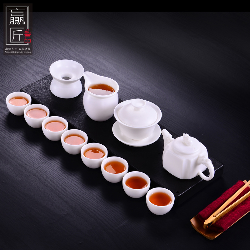 Winjiang Dehua porcelana blanca Kung Fu juego de té juego hecho a mano cerámica casa tetera taza té fabricante caja