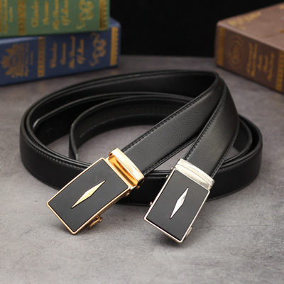 件代发 新款多款男士自动皮带14纹边带身黑底金色银色铁扣爆款