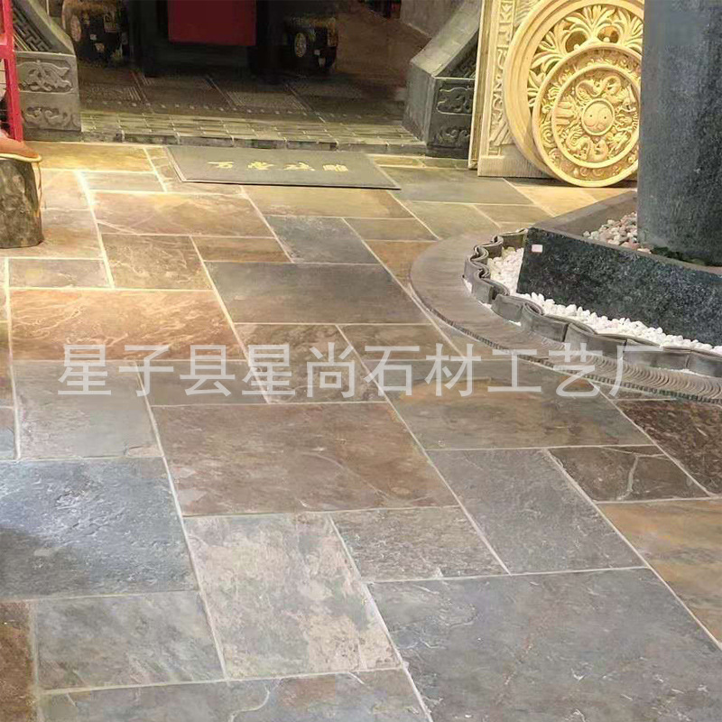 天然锈色青石板 黄木纹板岩文化石地砖黄锈石板人行道防滑石材-阿里巴巴