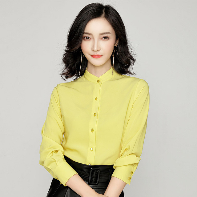 Shirt women’s long sleeve Korean style spring and autumn Korean women’s loose and thin chiffon shirt top collar