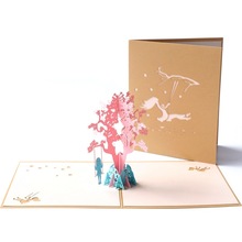 卡通立体贺卡生日祝福儿童节韩国3D创意秋千纸雕镂空祝福卡片批发