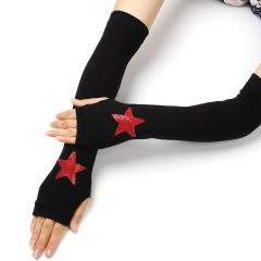 水兵舞手套露指鉚釘手套毛線手套春秋黑色半指手套男女演出手套女