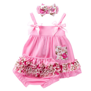 Baby birthday party dresses suspender dress floral Princess Dress PP pants cover girl dress