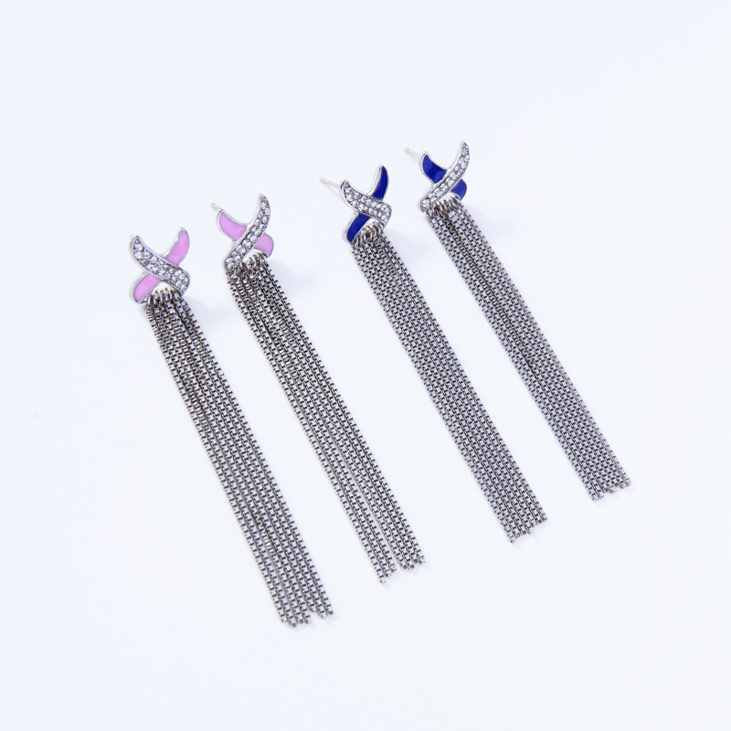 E9102301 Coréenne Style Raffiné Strass Boucles D'oreilles Longues Fée Visage Minceur Boucles Boucles D'oreilles Pour Les Femmes Nouvelle Exagérer Gland Boucles D'oreilles display picture 6