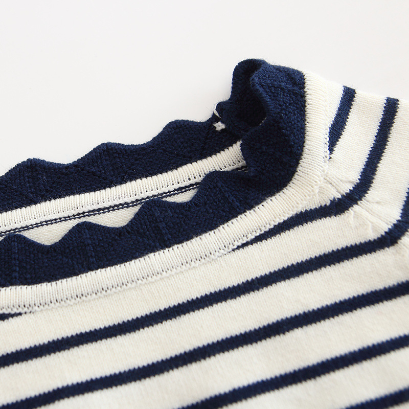 Vestido de suéter de primavera y otoño para niñas Vestido de princesa de encaje a rayas europeo y americano falso falda de dos piezas para niños de lana