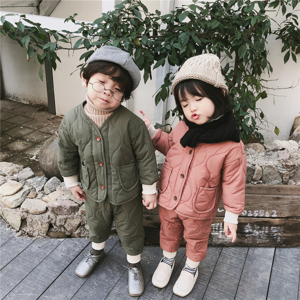 Foreign children 2019 Autumn and winter baby Home Furnishings cotton-padded clothes kindergarten Two piece set men and women Cotton clip thickening suit
