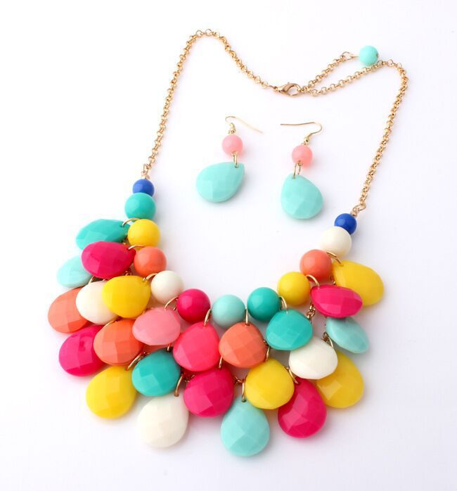 100g Weight Jewelry Set Classification Earrings + Necklace Quantity Holiday, Daily Occasion Alloy, Plastic, Resin Material Water Droplets Pattern Women's Gender Plating Design Lady Style Lady Water Droplets Alloy Plastic Resin Plating Women's Jewelry Set 2