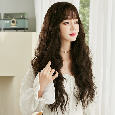 Wavy Hair Wigs Popular long curly hair wool curl whole hair set air bangs corn perm wig full head cover