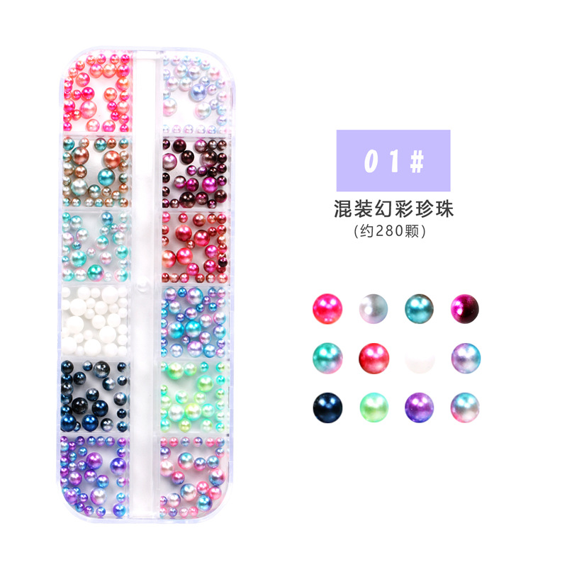 Nueva joyería de uñas accesorios de diamantes 12 cuadrícula en caja de lentejuelas de aleación de joyería de ojo de caballo remache perla rhinestone joyería