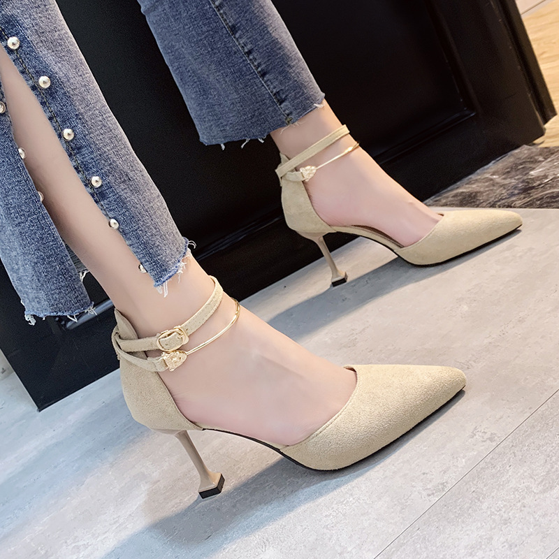 Single-layer Shoes Women's 2023 Summer All-match French Style Girls Cyber-famous Shallow Mouth Strap Pointed High Heels Women's Stiletto Heel Fairy Style