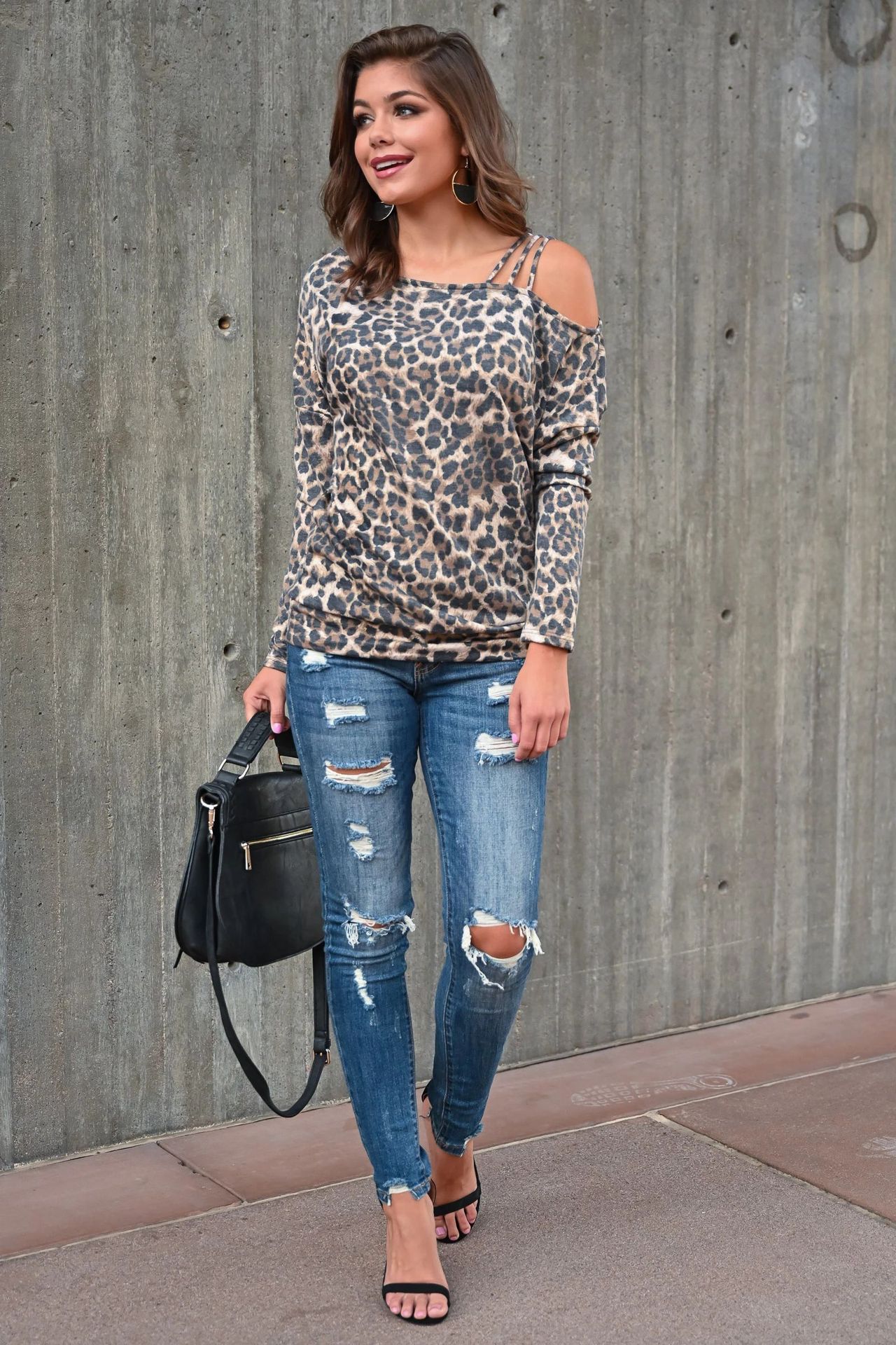Ladies Leopard Print Strapless Bottoming Shirt Top T-Shirt NSYF1081