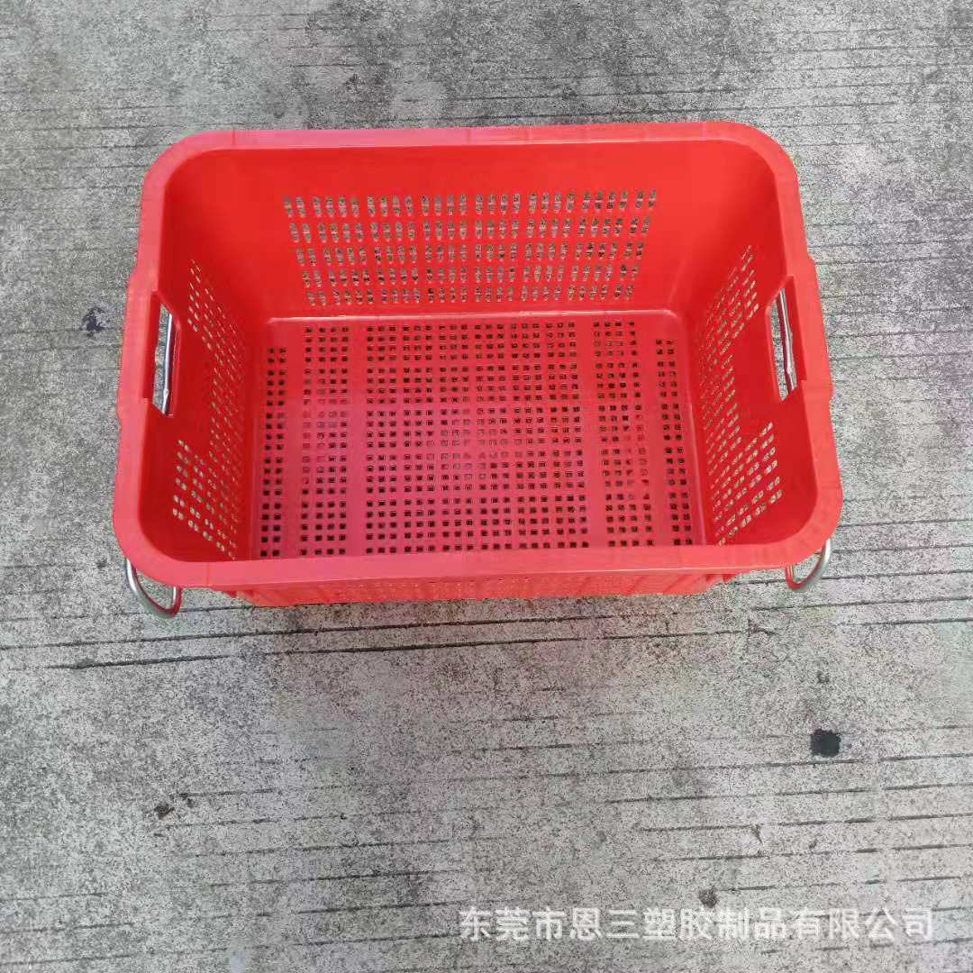 生产带铁耳塑料箩筐 蔬菜水果配送周转箩筐 食品物流运输胶框