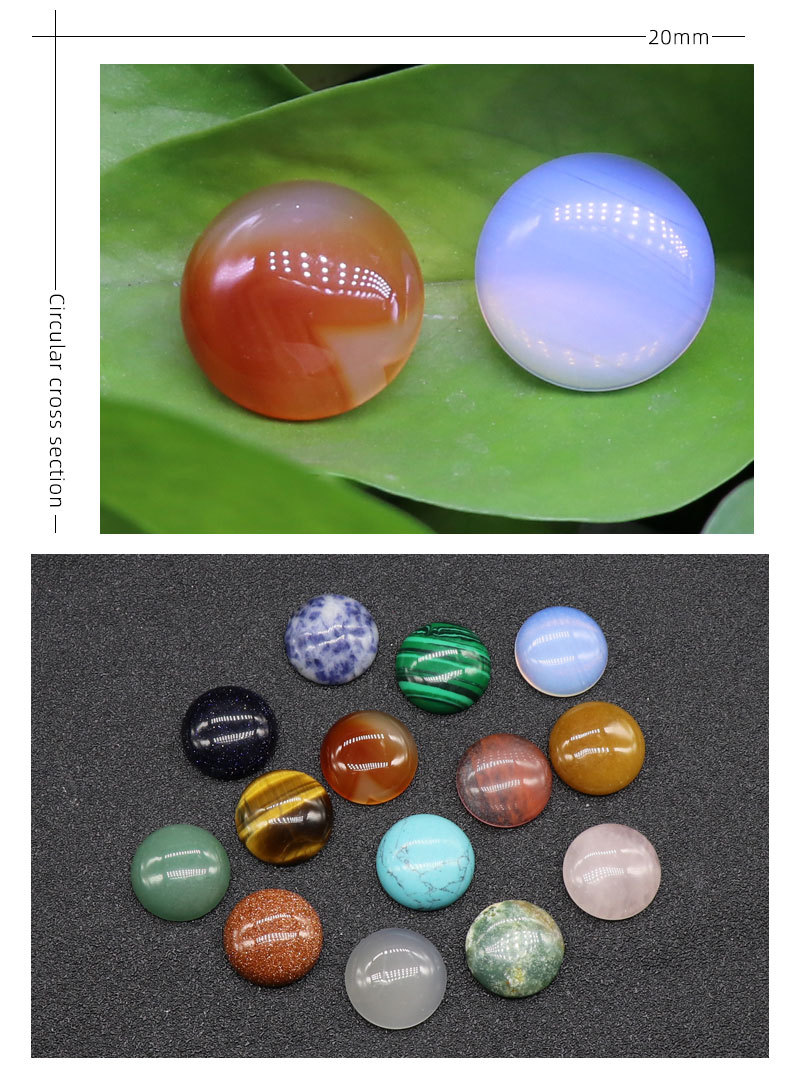 300g Weight Polishing Design White, Red, Green, Blue, Wine Red, Gold, Yellow Color 20mm Semicircle Ring Face Agate Crystal Colorful Gem Agate Stone Semicircle Bead Ring Diy Jewelry Accessories 9