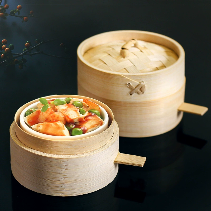 Round cage mini small steamer, abalone cage bamboo, small flushing steamer with handle small cage drawer commercial burning snack cage
