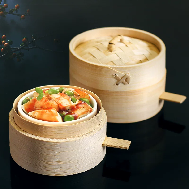 Round cage mini small steamer, abalone cage bamboo, small flushing steamer with handle small cage drawer commercial burning snack cage