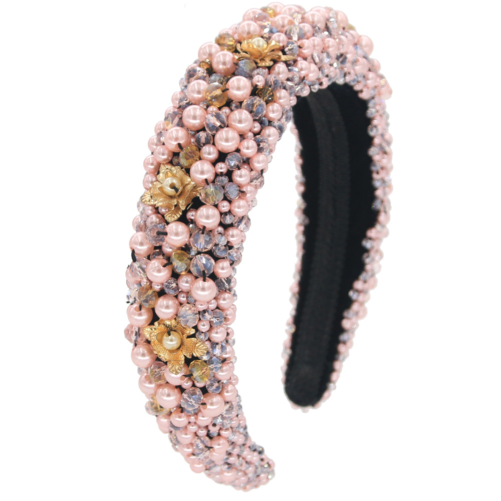 Hot Sale Bead Headband Fashion Hand-woven Pink Hair Band Crystal Glass Hair Accessories Nihaojewelry display picture 4