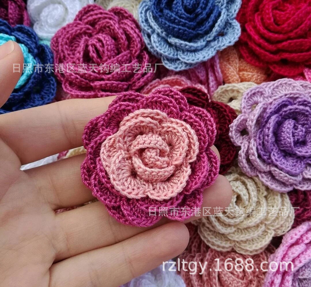 供应手钩花，手工钩针棉线花朵，手钩针钩花毛线花花边辅料