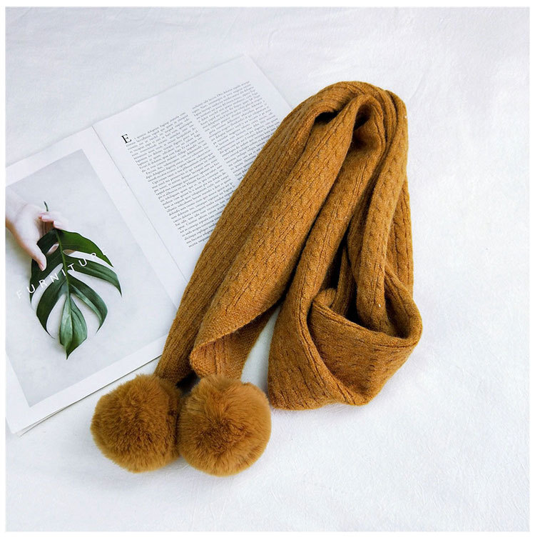 Double Ball Solid Color New Scarf Female Autumn And Winter Long Warm Knitted Knit Collar display picture 8