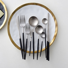 不掉色电镀 黑银 圆柄设计 304不锈钢西餐具葡萄牙刀叉勺筷子