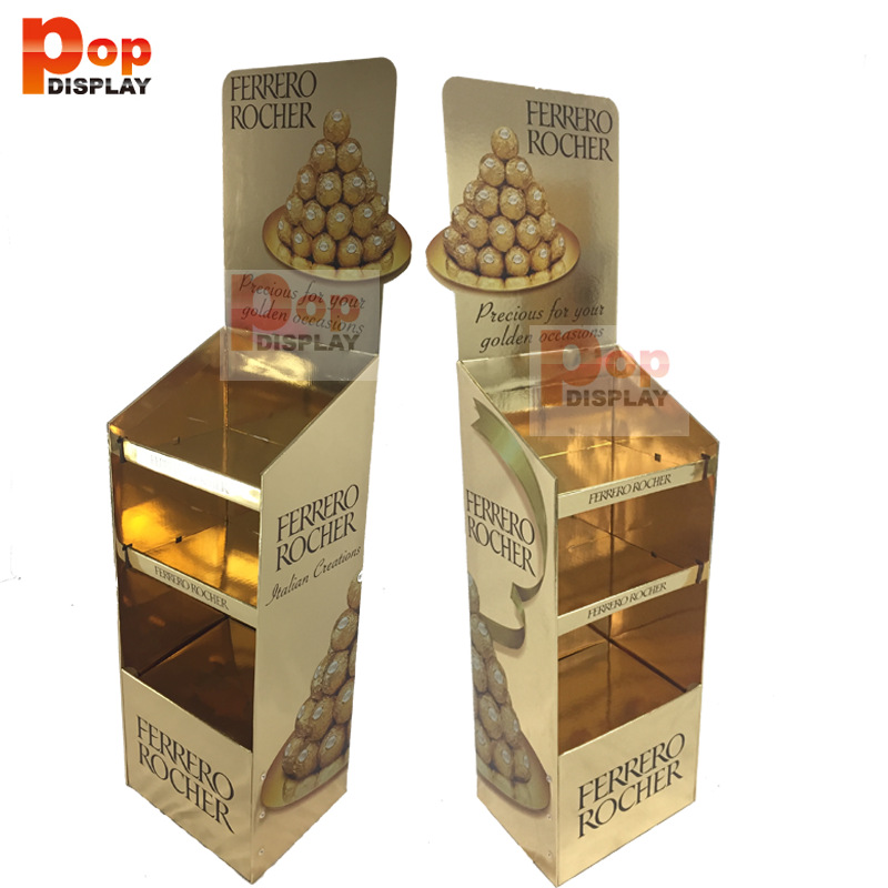 定制巧克力食品落地直立展示架，超市促销优质直立纸货架/展示架