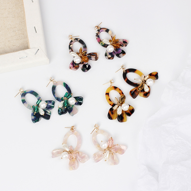 13g Weight Earrings Classification Wedding, Travel Occasion Geometric Pattern Women'S Gender Fashion Style Pink, Green, Leopard Color European And American New Earrings 2019 Leopard Oval Resin Pearl Earrings Women's Acrylic Acetate Earrings 1