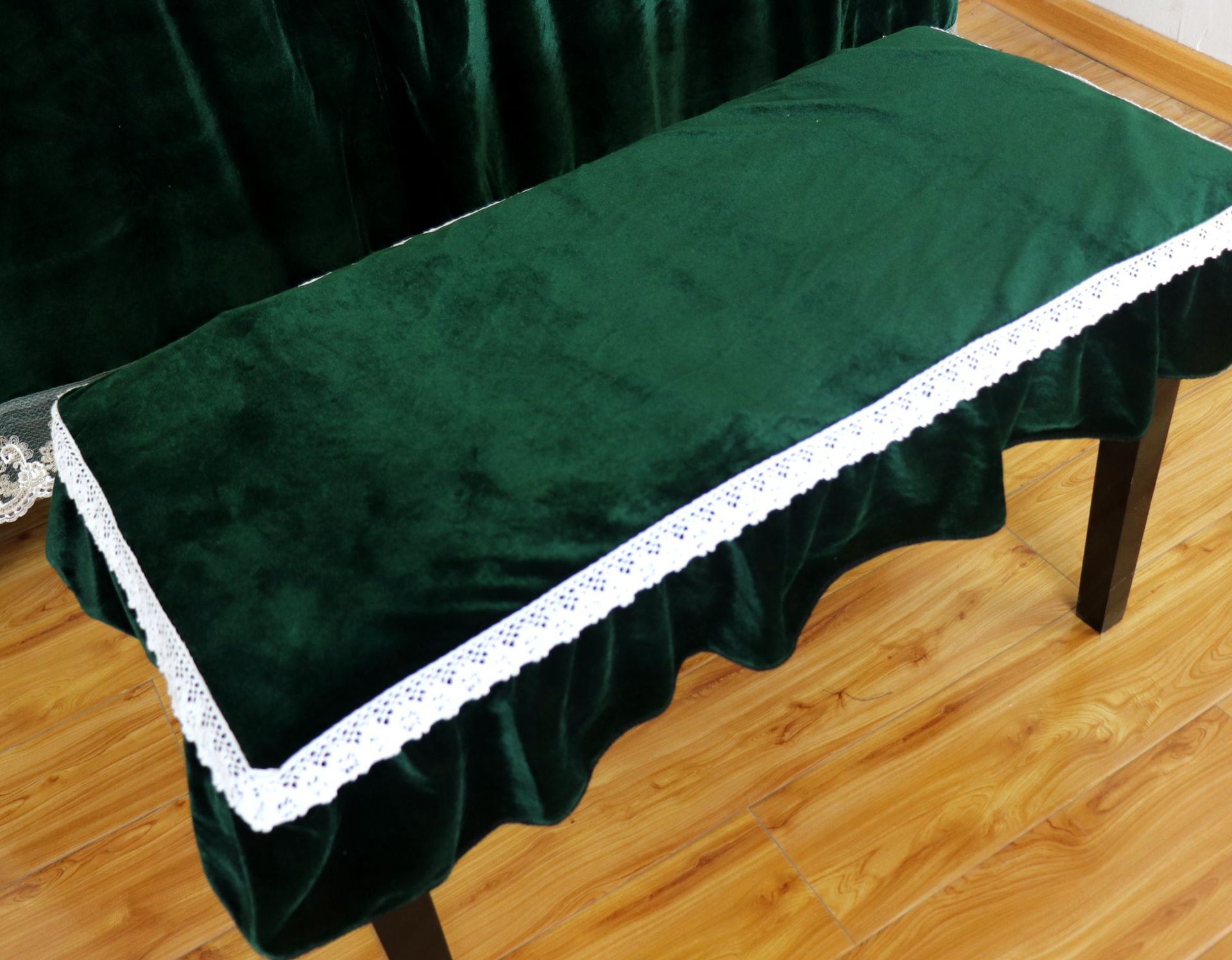 绿金丝绒蕾丝钢琴凳