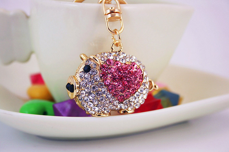 38g Weight Alloy, Metal Material Animal Pattern Unisex Gender Pink, Purple, Red, Blue Color Cute Heart Zodiac Pig Keychain 5