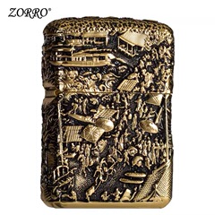 New ZORRO brand brass five-sided windproof kerosene lighter armor with a clear river map