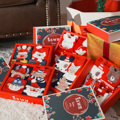 new pattern Europe and America Boutique Christmas stockings box-packed Cotton keep warm Medium hose Holidays exquisite Gift socks Manufactor wholesale