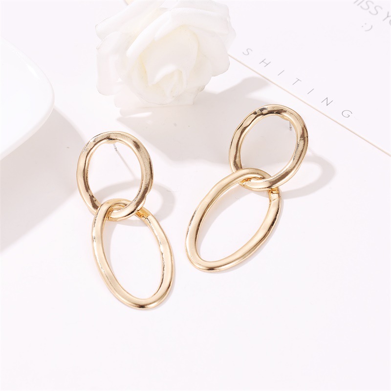 Fashion Rose Gold Metal Geometric Oval Stud Earrings