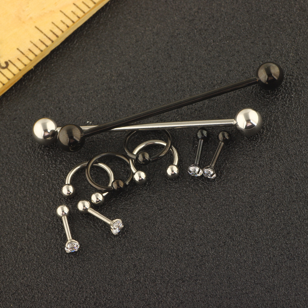 10 Piece Piercing Jewelry Set - Stainless Steel Nose Ring, Eyebrow Barbell, Lip Labret, Industrial Ear Studs - Geometric Style detail image 8