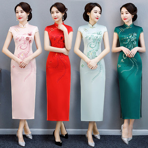 Chinese Dresses Qipao for women robe chinoise cheongsam Long and short sleeve standing collar Qipao skirt banquet dress