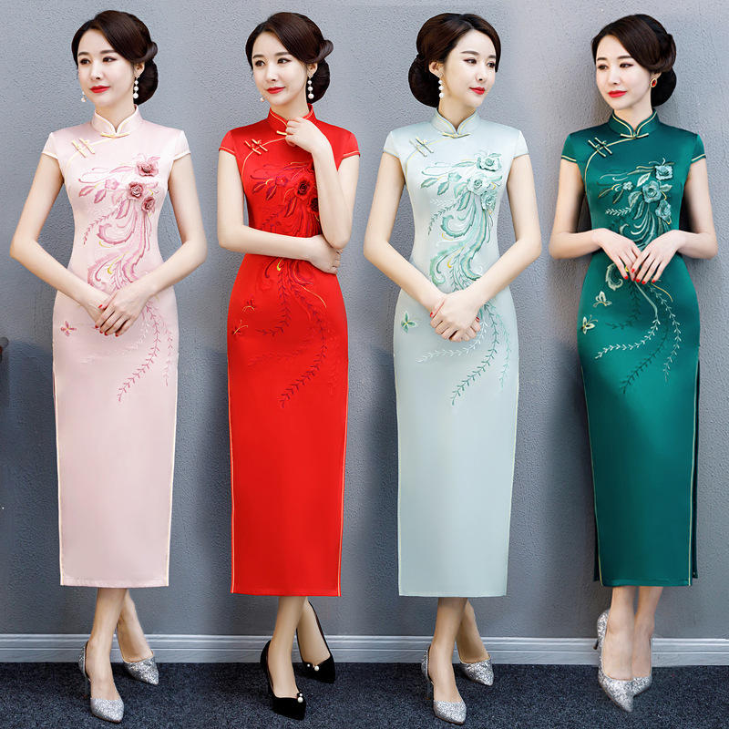 Chinese Dresses Qipao for women robe chinoise cheongsam Long and short sleeve standing collar Qipao skirt banquet dress