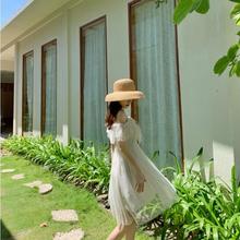 新款泰国潮牌小个子性感露肩V领荷叶边婚纱礼服裙子 网纱仙女裙子