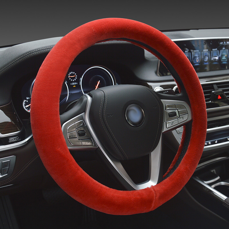 冬季毛绒汽车方向盘套 汽车内饰短毛绒保暖车把套一件代发